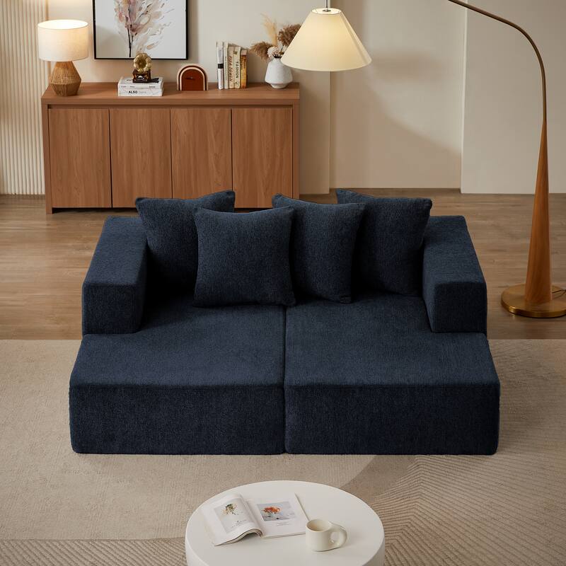 74" Chenille Sectional Sofa with Chaise & Plush Seating - Blue