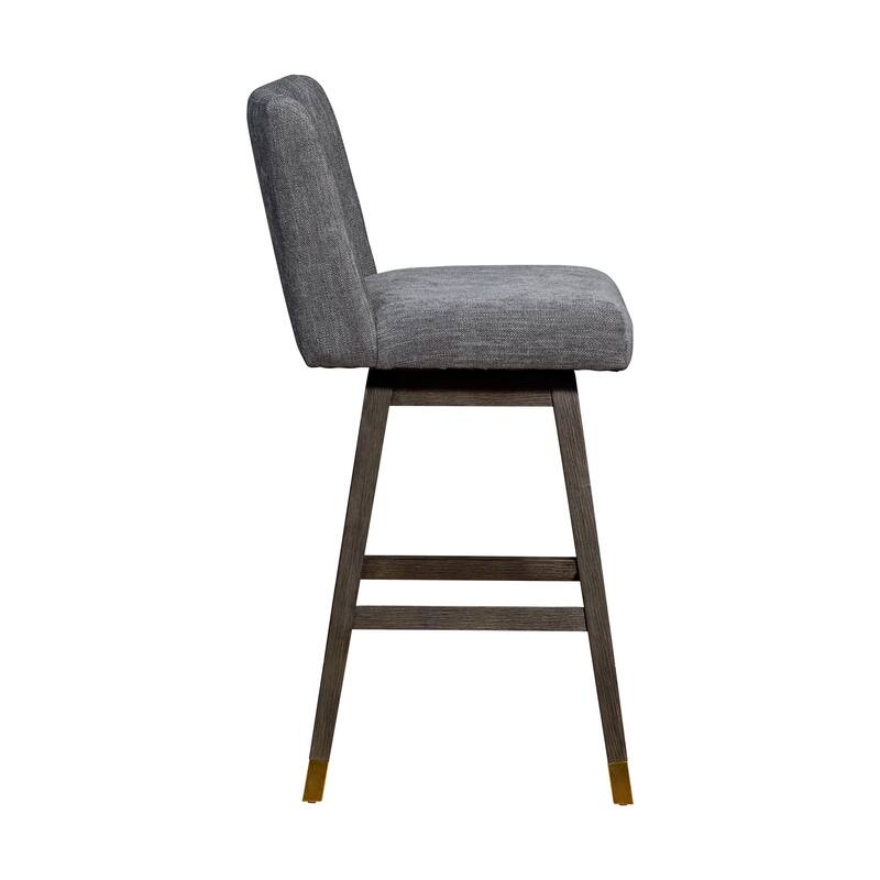 HomeRoots 30" Gray and Brown Solid Wood Swivel Bar Chair