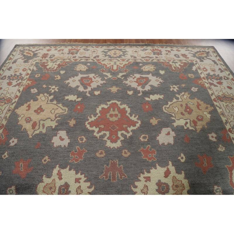 Gray Floral Oushak Oriental Area Rug Handmade Wool Carpet - 9'2"x 11'9"