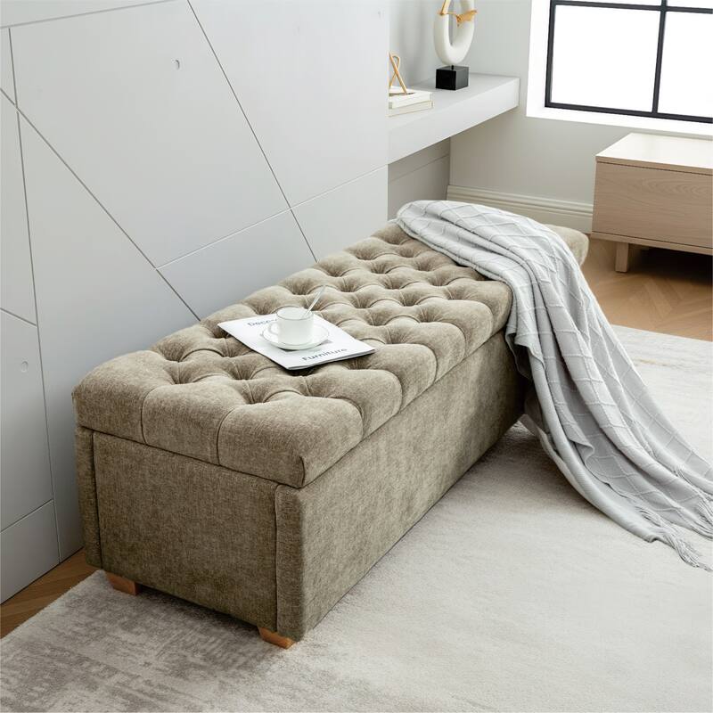 60.24" Wide Modern Upholstered Storage Bench,Entryway Bench,End of Bed Bench - Taupe/Chenille