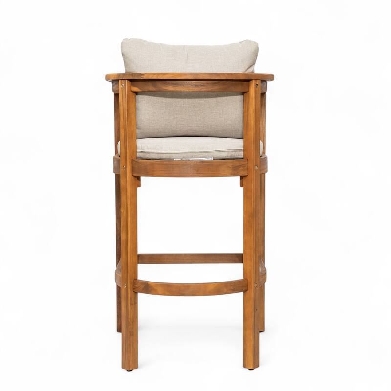 Christopher Knight Home - Abaco Outdoor Barstool Set of 4, Teak Finish Acacia Wood Frame with Beige Cushions.