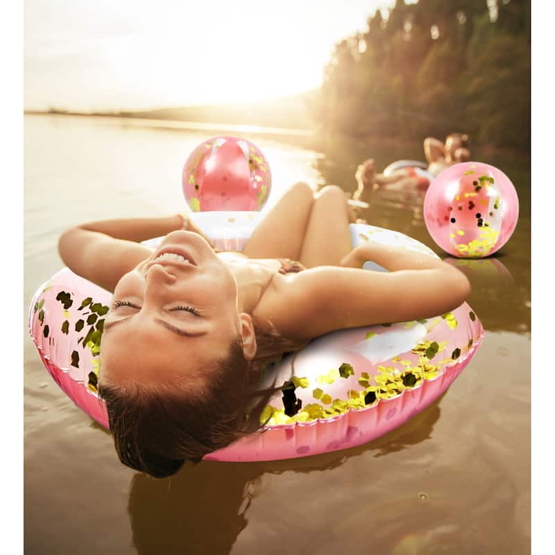 Mozlly Bundle of Inflatable Rose Gold Pool Float Tube And Beach Balls - ‎37 x 37 x 9.5 inches