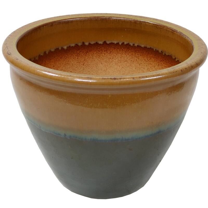 Sunnydaze Chalet High-Fired Glazed Ceramic Planter - 15-Inch - Forest Lake Green