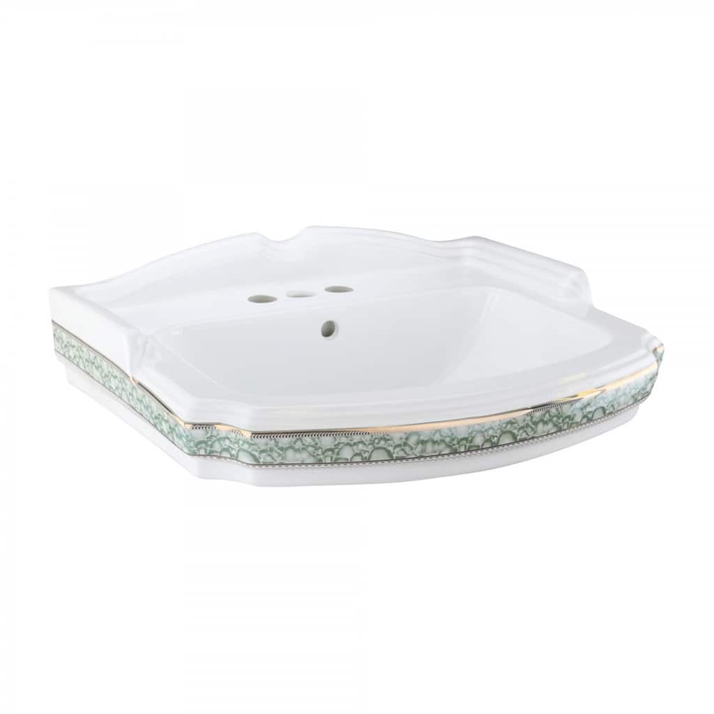 India Reserve White Ceramic Pedestal Sink Basin 23" W , Backsplash and Faucet Holes
