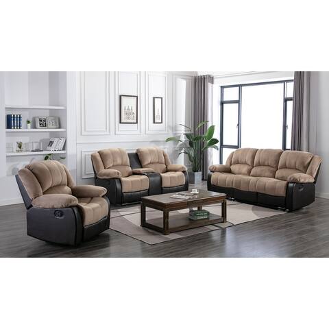 NHI 3 Pieces Fabric & PU Leather Recliner Sofa Set , Chocolate,Beigh,Grey - 121*113*38