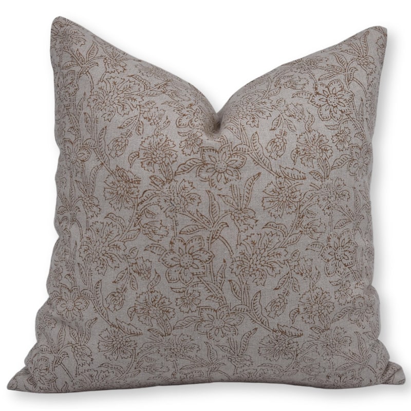 Linen Farmhouse Block print pillow Cover - Jarul - Pillow Covers - 16" x 16"