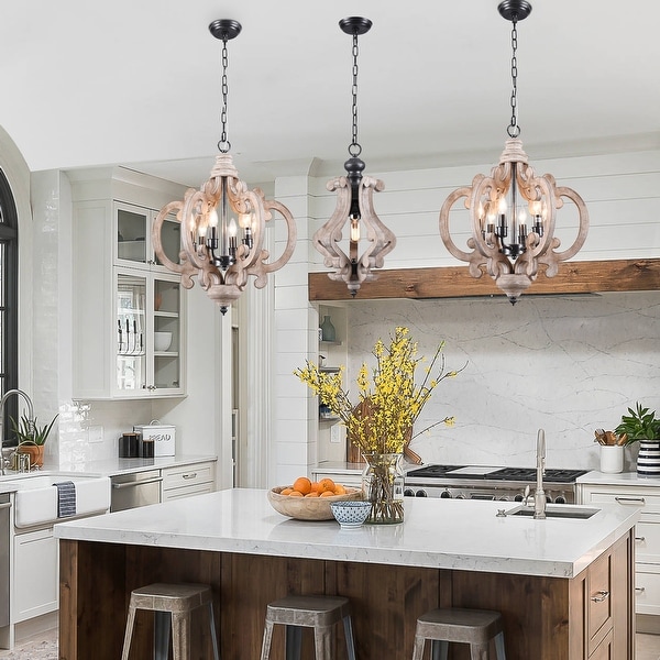Cusp Barn Modern Farmhouse 6 Light Wood Chandelier Cottage Chic Pendant Light Rustic Coastal Ceiling Light for Kitchen Bed Bath Beyond 35870418