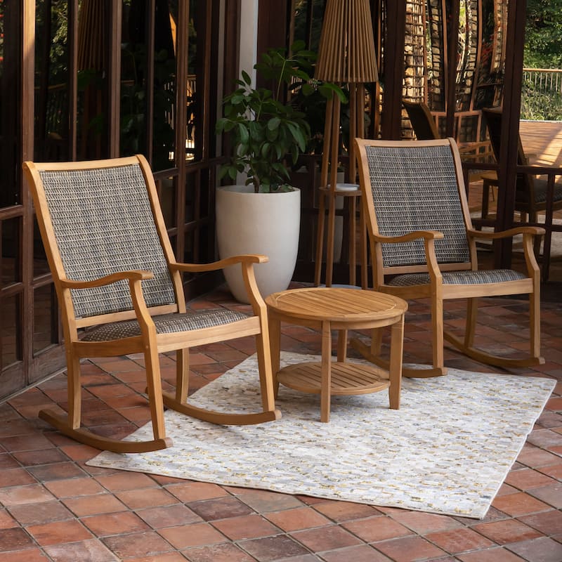 Cambridge Casual Dunham 3-piece Solid Teak Wood Outdoor Wicker Rocking Chair