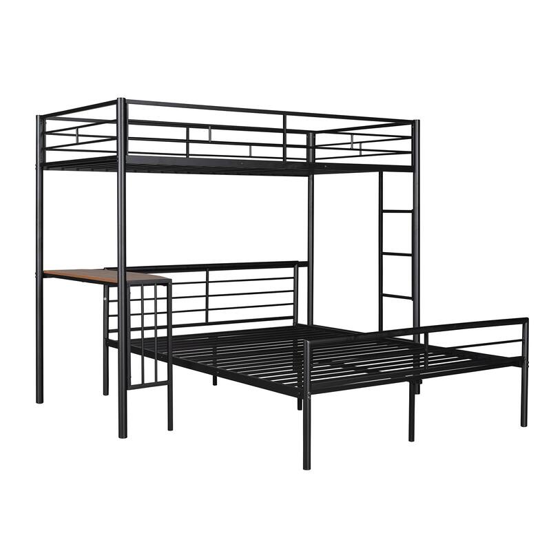 Black Twin over Full Metal Bunk Bed with Desk, Ladder, and Quality Slats