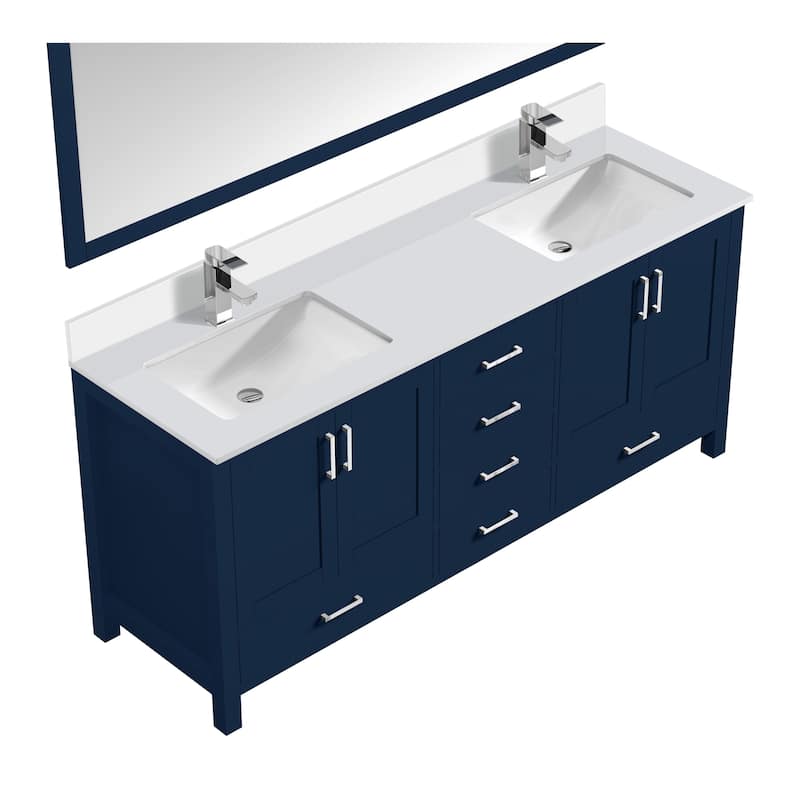 Jacques 80 in. W x 22 in. D White Bath Vanity, Cultured Marble Top, Faucet Set, and 30 in. Mirror