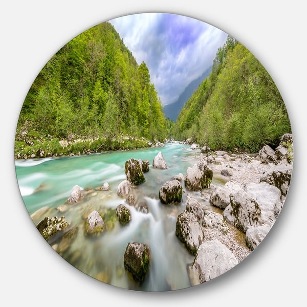 Designart 'Slovenia Waterfall Panorama' Landscape Circle Wall Art