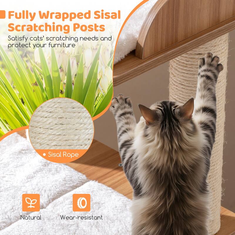 Gymax Wooden Cat Tree 48'' Cat Tower for Indoor Cats w/ 2-floor Condo
