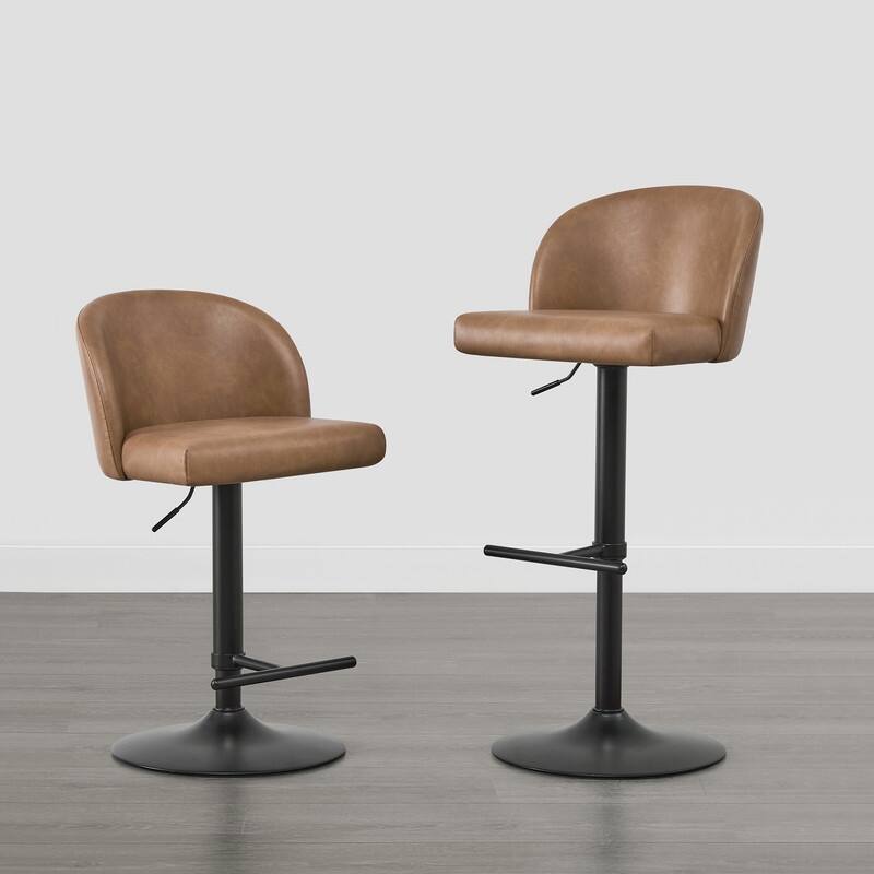 Spruce & Spring Charlotte Modern Adjustable Swivel Bar Stools Set with Arched Footrest - Set of 4 - Cognac-Black