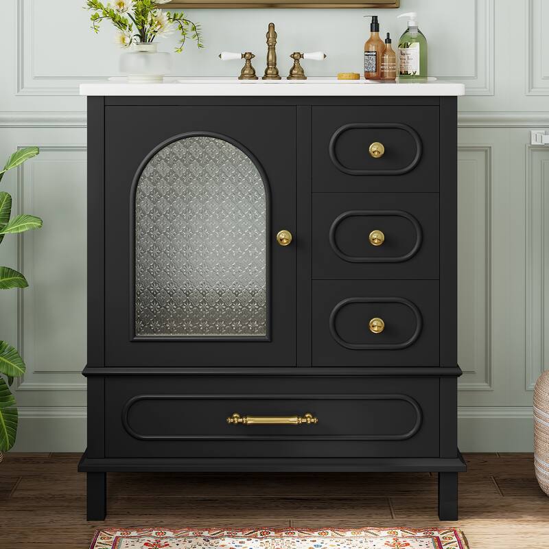 30" Bathroom Vanity with Sink, Free Standing Single Vanity Set with 3 Storage Drawers