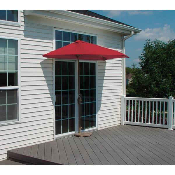 half red patio umbrella ABCCANOPY 9FT Outdoor Umbrella(Burgundy) Auto crank stands flush against wall or glass door 9' Red Olefin Half Canopy