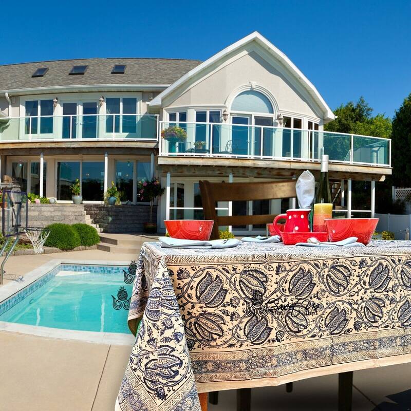 Vegetable Dye Tulip Floral Block Print Tablecloth Collection