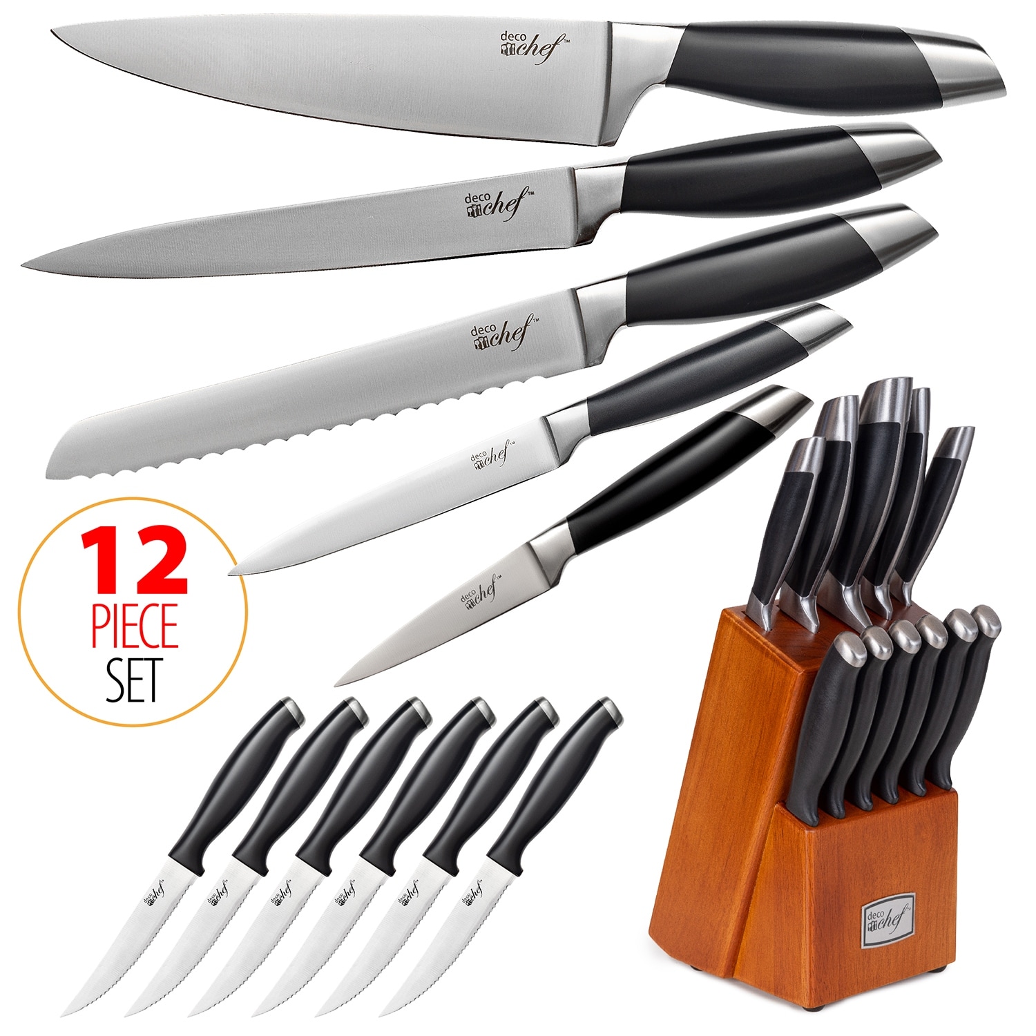 Costway 16-Piece Kitchen Knife Set Stainless Steel Knife Block Set w/  Sharpener 