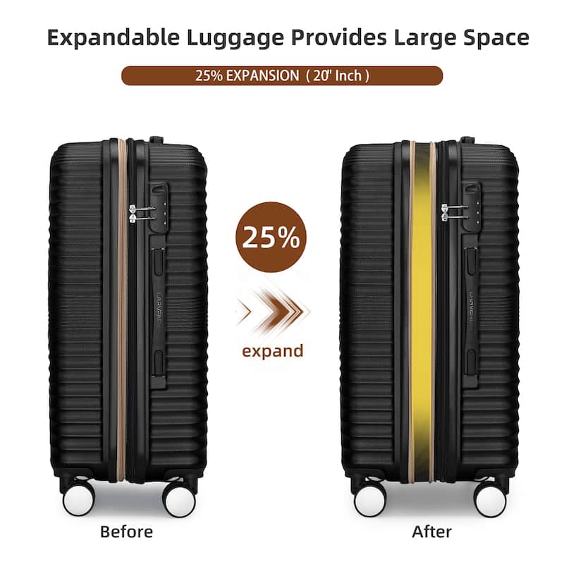 20 Inch Luggage Suitcases with Spinner Wheels Expandable Hardside Luggage Lightweight Suitcase,20" Checked Luggage Black