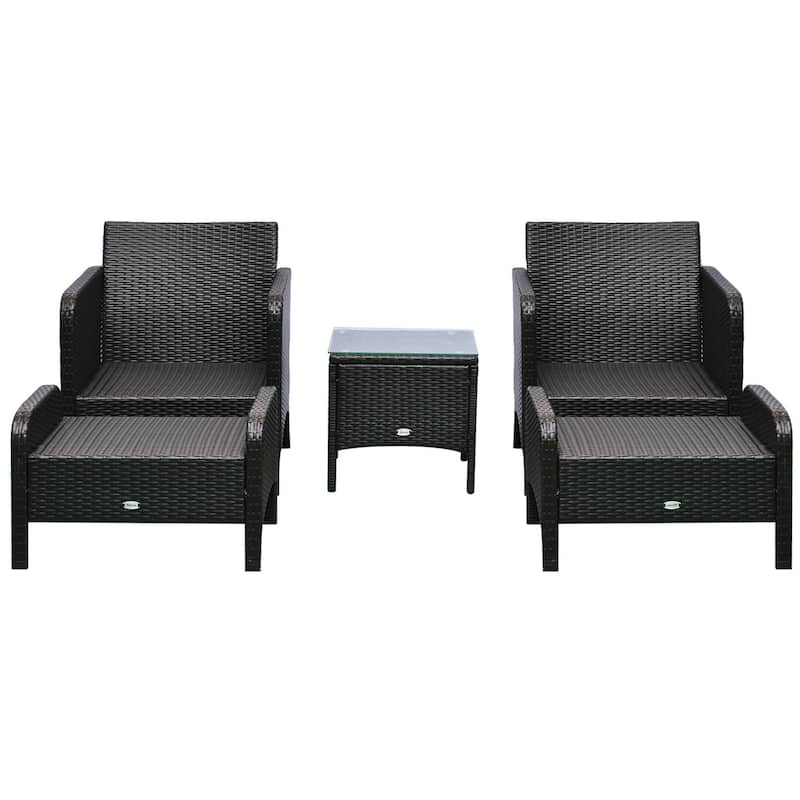 Brown-Blue PE Rattan Steel 5-Piece Outdoor Patio Chair Set with Cushions - 28" L x 26.5" W x 29.5" H