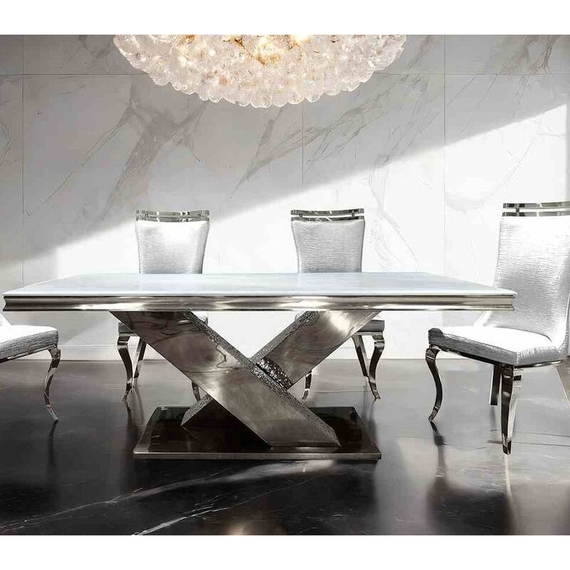 Glam Chrome Finish Dining Set Table and Chairs