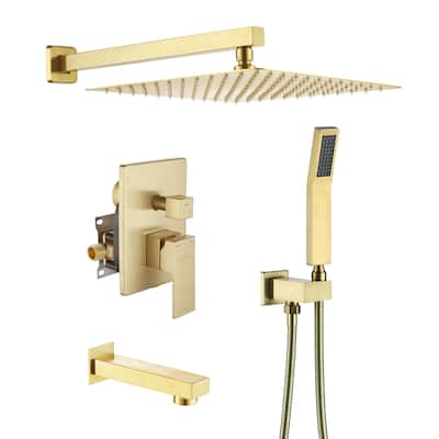 3-Function 12-In Wall Mounted Shower System with Tub Faucet