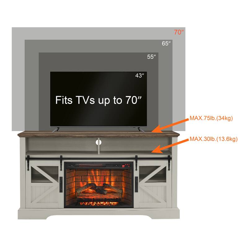 Jasmine White 60" Fireplace TV Stand with Remote Control and Double Safety Protection Device for TVs Up to 70"
