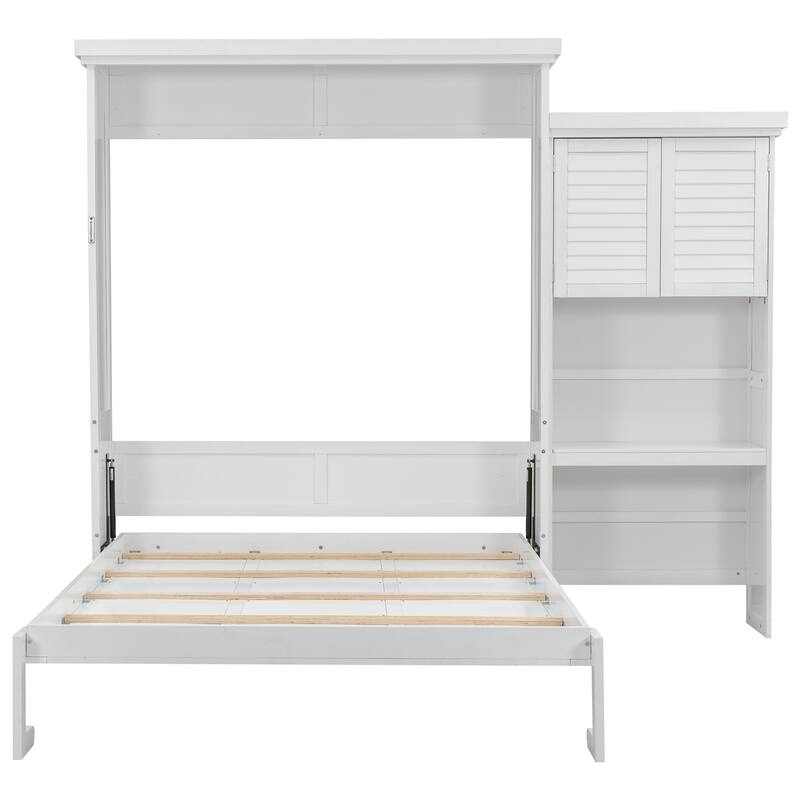 Roomfitters Queen Size Murphy Bed with Storage Shelves, Louvered Decorative Cabinet Design, Space-Saving Foldable Bed