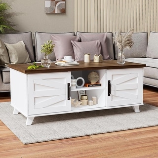 Farmhouse Coffee Table with Sliding Barn Doors for Living Room - Bed ...