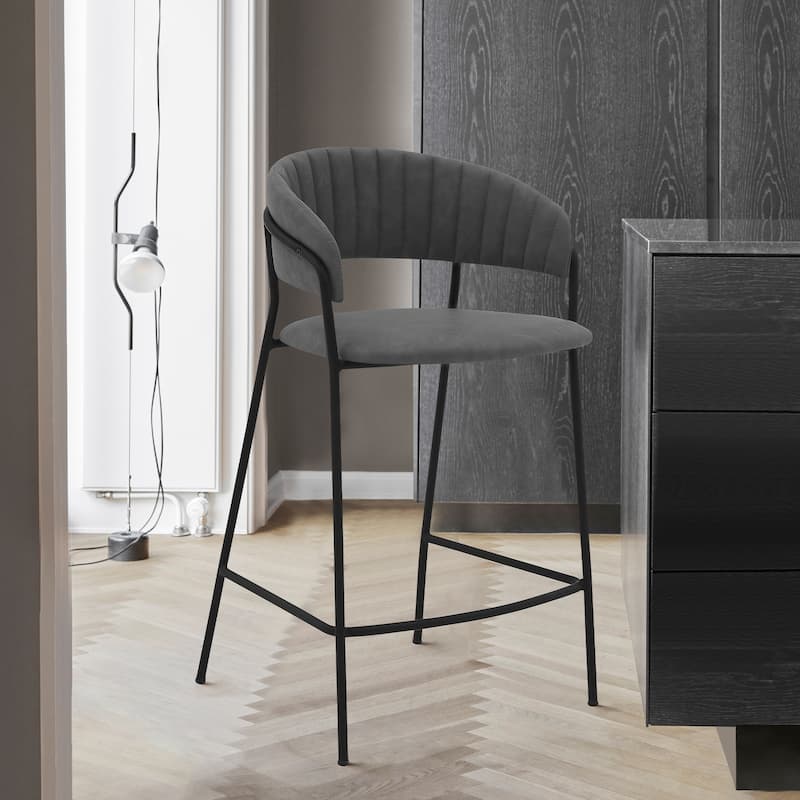 Nara Upholstered Barrel Seat Counter Height Bar Stool - Grey