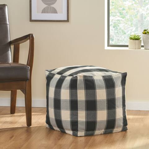 Konnor Modern Fabric Checkered Cube Pouf by Christopher Knight Home