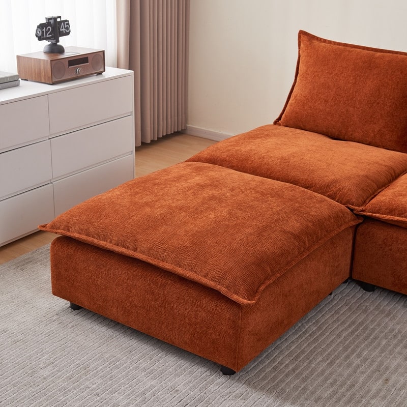 Armless Super Soft Chenille Modular Sofa Design, Single Seater + Ottoman