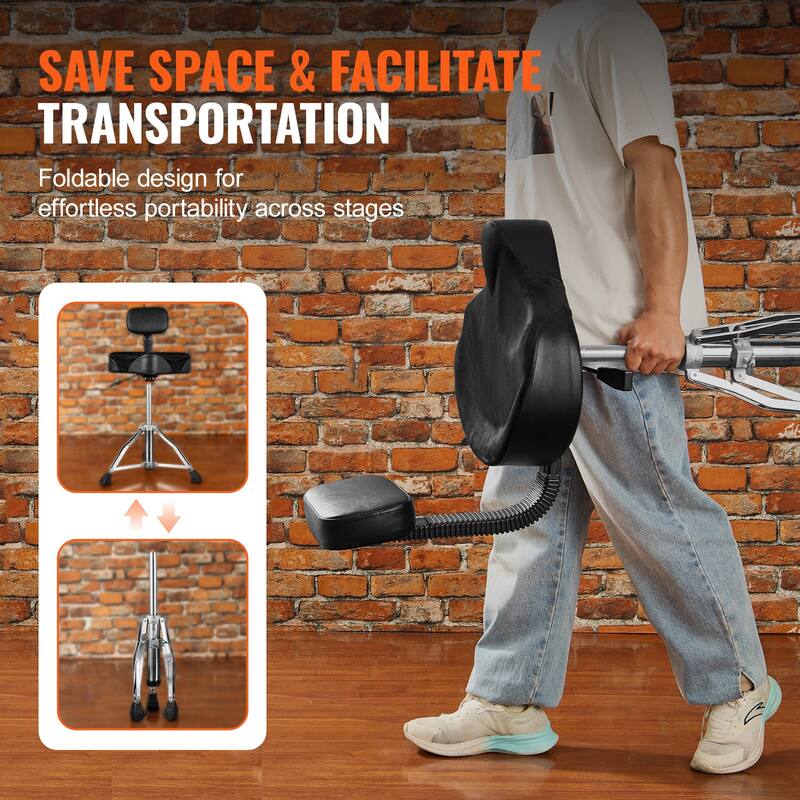 Drum Throne with Backrest ydraulic Saddle Padded Drum Stool Seat with Anti-Slip Feet Drumsticks