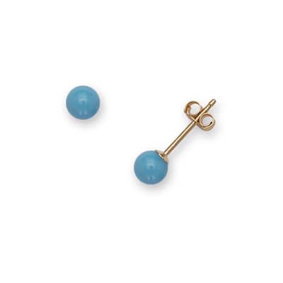 Curata 14k Yellow Gold 4mm Reconstructed Turquoise Ball Stud Earrings