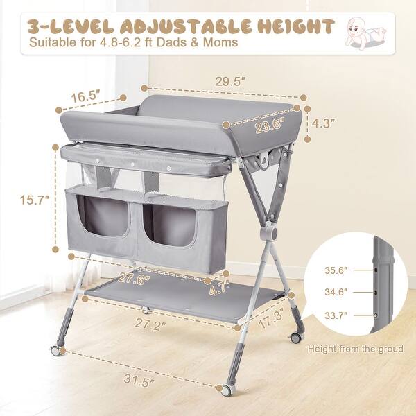 Portable Baby Diaper Changing Table with Wheels - N/A