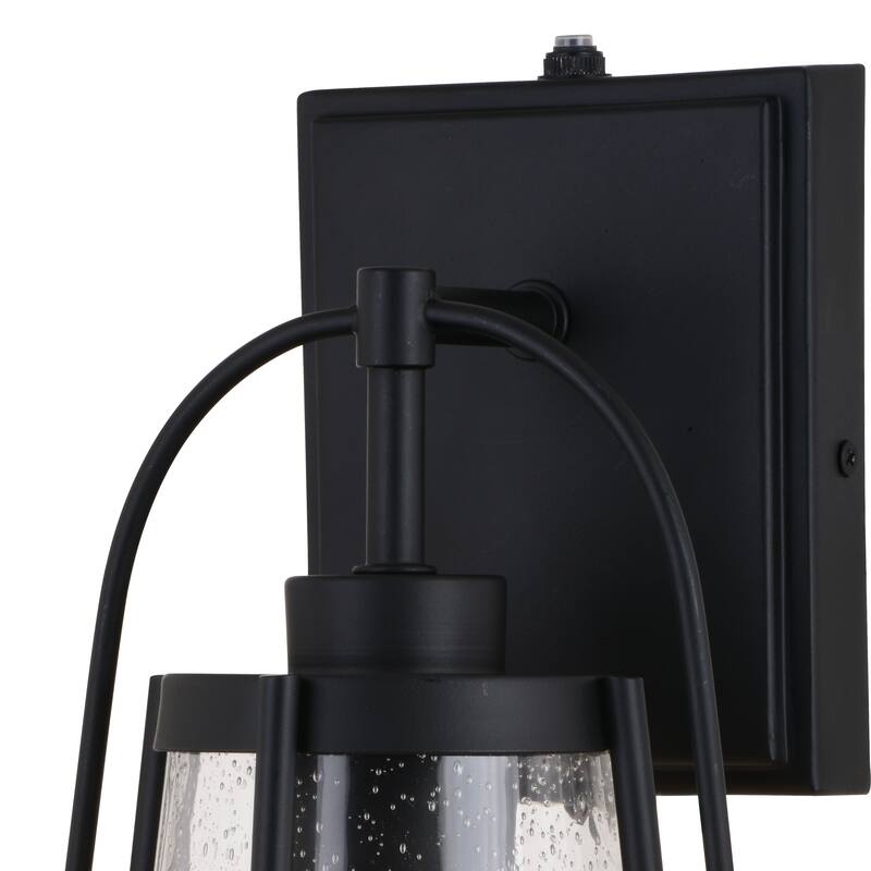 VAXCEL Portage Park 12.75 in. H 1-Light Matte Black Dusk to Dawn Sensor Outdoor Wall Sconce, Steel, Clear Seeded Glass Shade