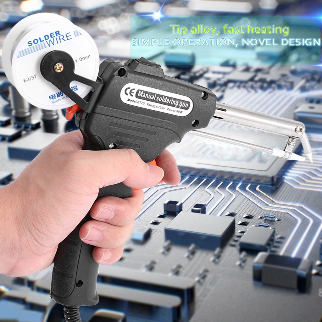 110V 60W Manual Soldering Gun Kit, Electric Iron With Automatic Feed, Blue