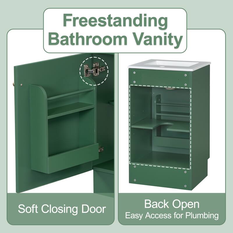 18" Bathroom Vanity with Sink, Vanity Cabinet with Door Shelf and Adjustable Shelf