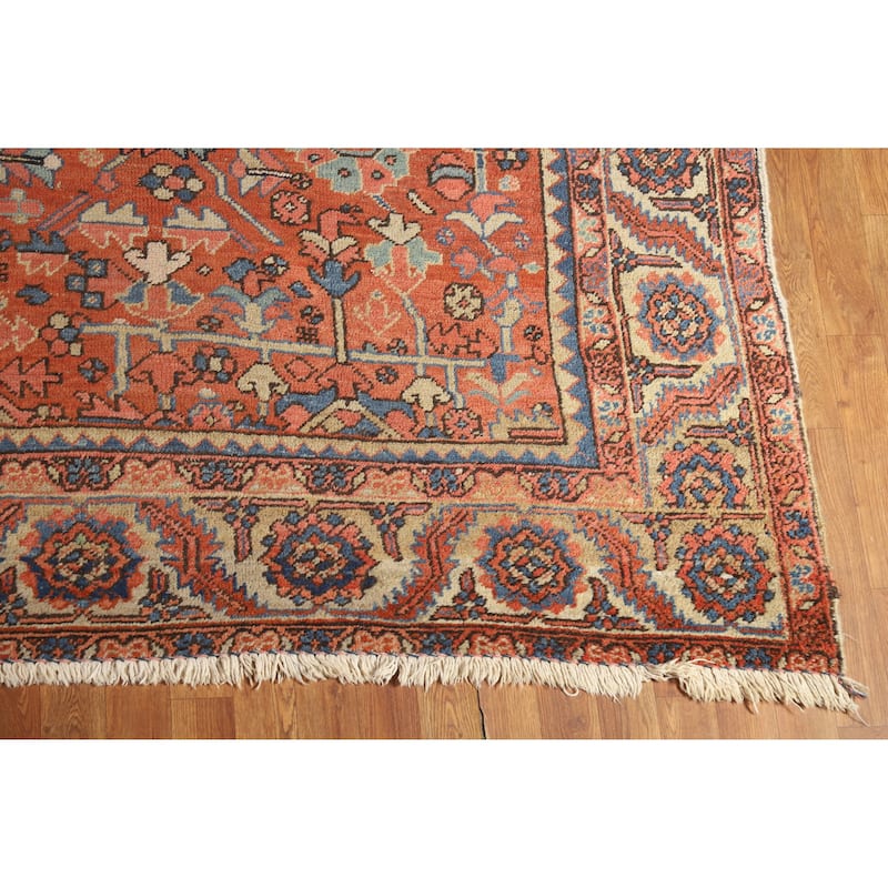 Hand Knotted Oriental 100% Wool Carpet Traditional Geometric Oranges & Rust Heriz (serapi) Area Rug - 11' 10'' X 9' 5''