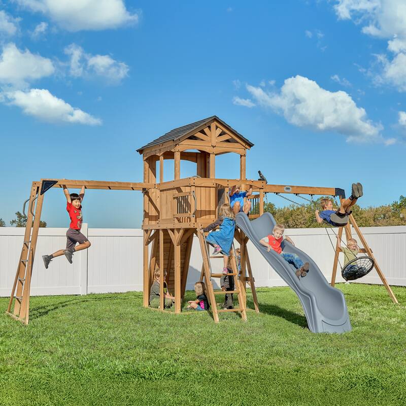 Backyard Discovery Dover Bay Spruce Swing Set, Slide, Monkey Bars