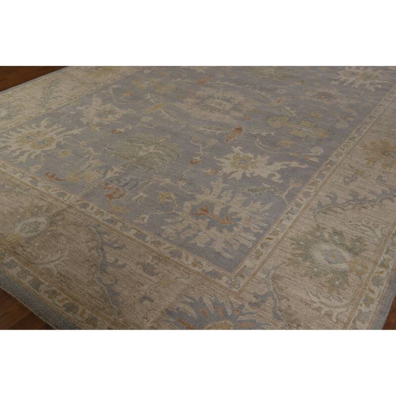Hand Knotted Oriental 100% Wool Carpet Transitional All-Over Greys & Charcoal Oushak Area Rug - 11' 9'' X 9' 2''