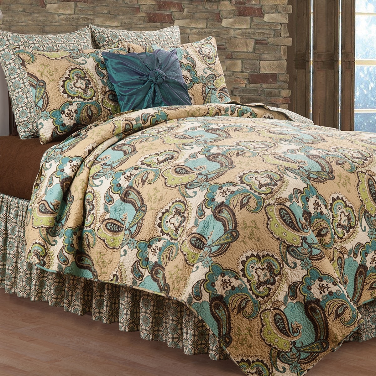 Turquoise and shop brown quilt