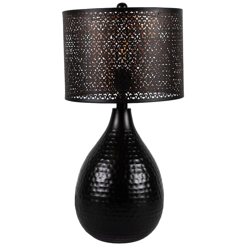 Textured Iron Table Lamp with Laser-Cut Shade - 20" - Black and Copper - 20