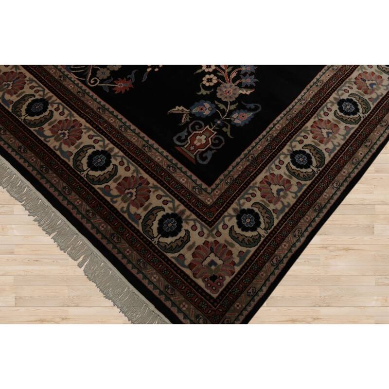 9x12 Hand Knotted New Zewland Wool Black Sarouk Plush Pile Area Rug - 9' x 12'