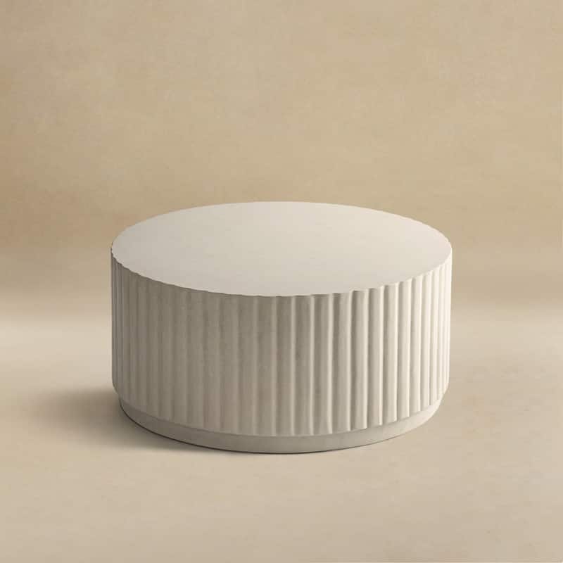 Modern Ribbed Round Concrete Coffee Table