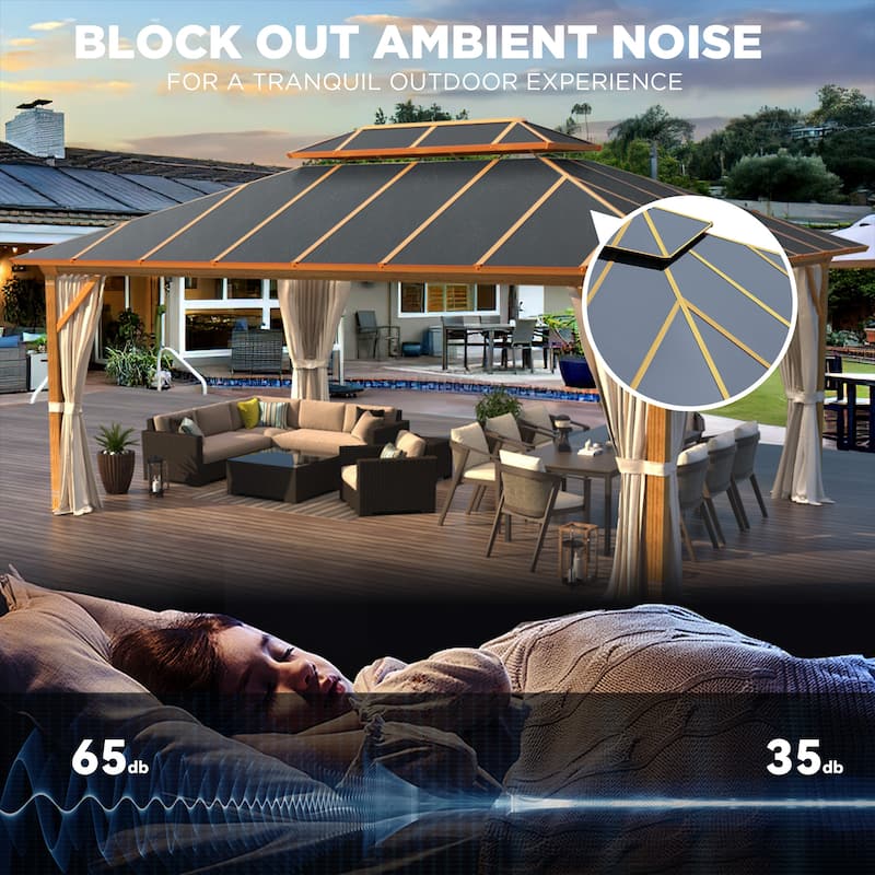 EROMMY Hardtop Gazebo, Waterproof Aluminum Pavilion with Netting & Curtains for Patio, Garden