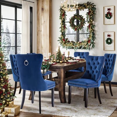 Set of 6 Velvet Upholstered Dining Chairs with Padded Seat and Solid Wood Legs – Modern Armless Kitchen Side Chairs - N/A