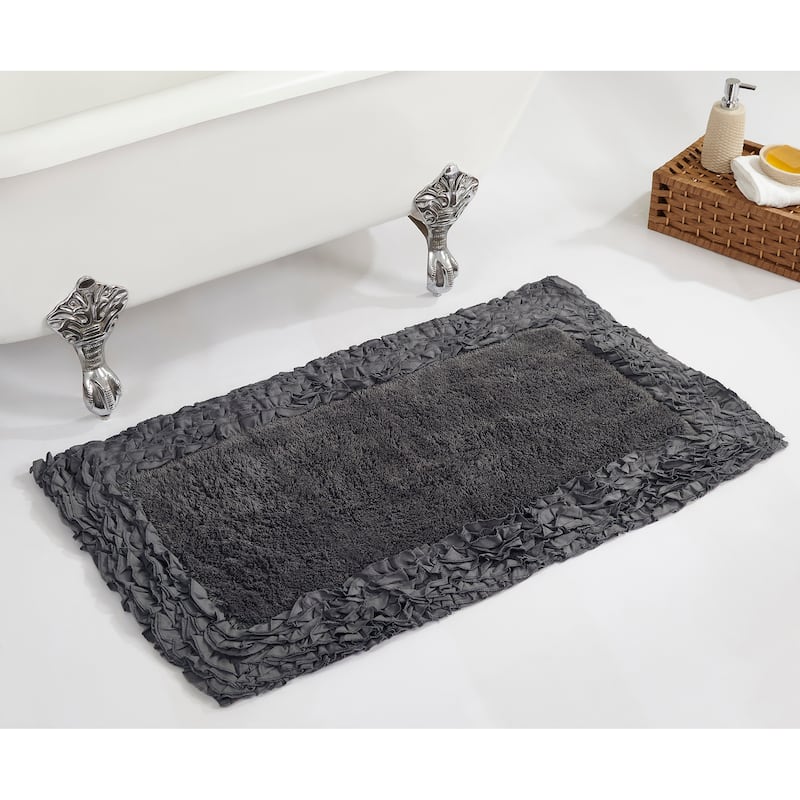 Better Trends Shaggy Border Collection Bathroom Rug -100% Cotton Tufted, Non-Skid Spray Latex Backing, Machine Washable Bath Mat - 24" x 40" Rectangle - Gray