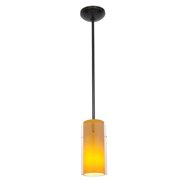 slide 2 of 2, Access Lighting Glass`n Glass Cylinder Bronze Integrated LED Rod Pendant, Clear/Amber Shade