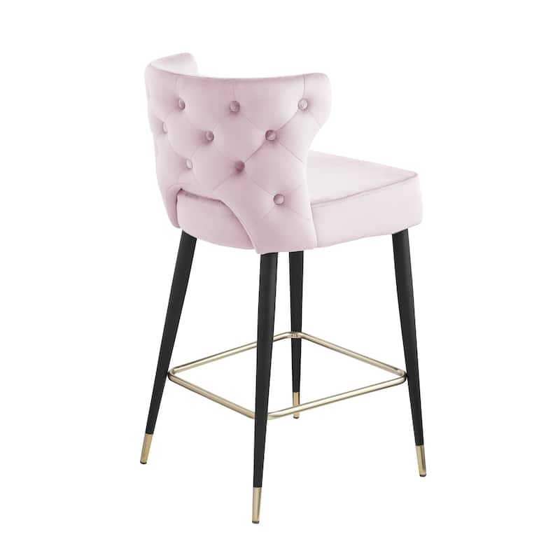 Contemporary Velvet Thick Upholstered Counter Bar Stool Set of 2,with Gold Tipped and Black Metal Legs
