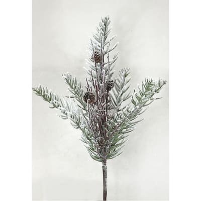 Snow Covered Pine Branch With Pinecones Faux Plants And Trees